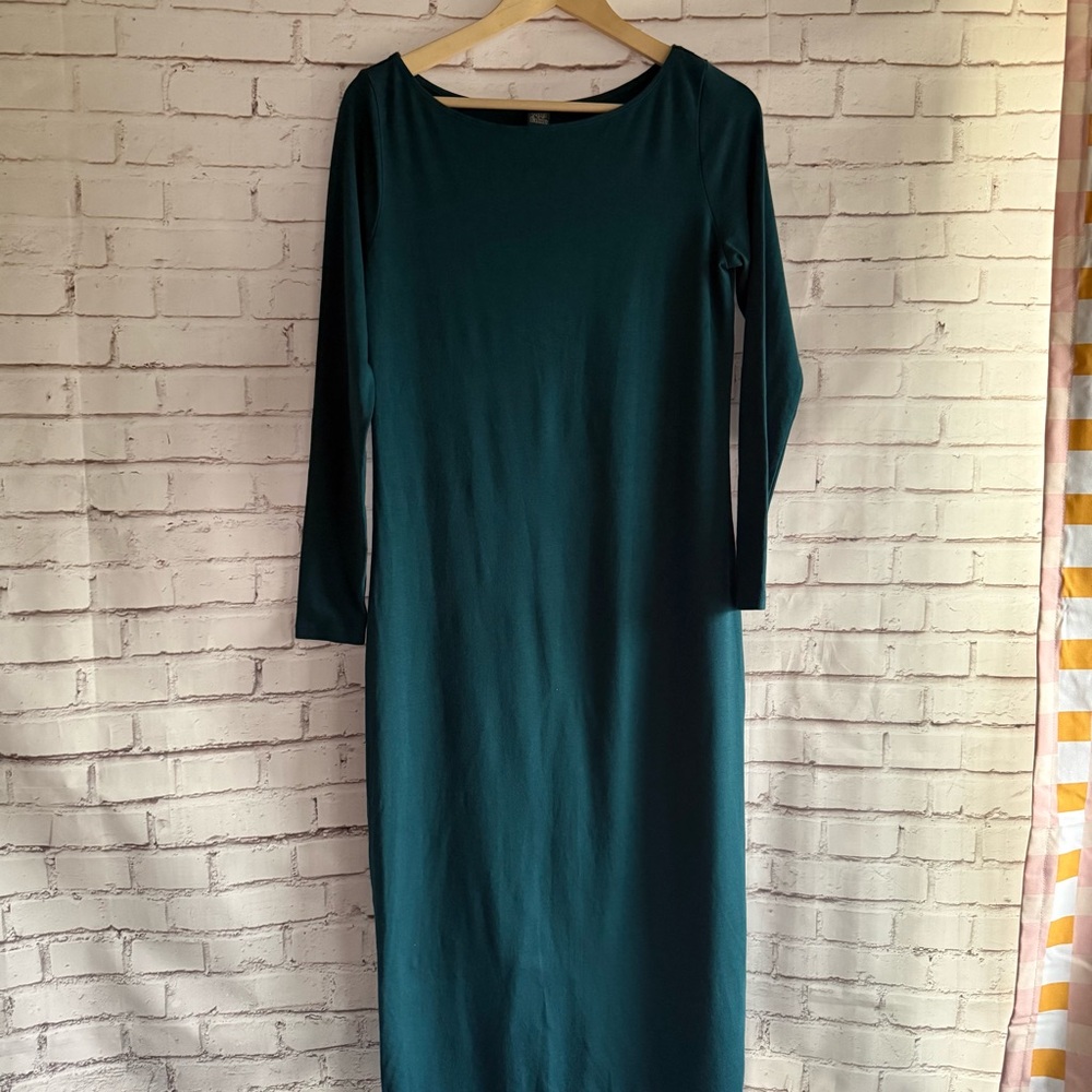 Boat Neck Teal Long Sleeve Dress